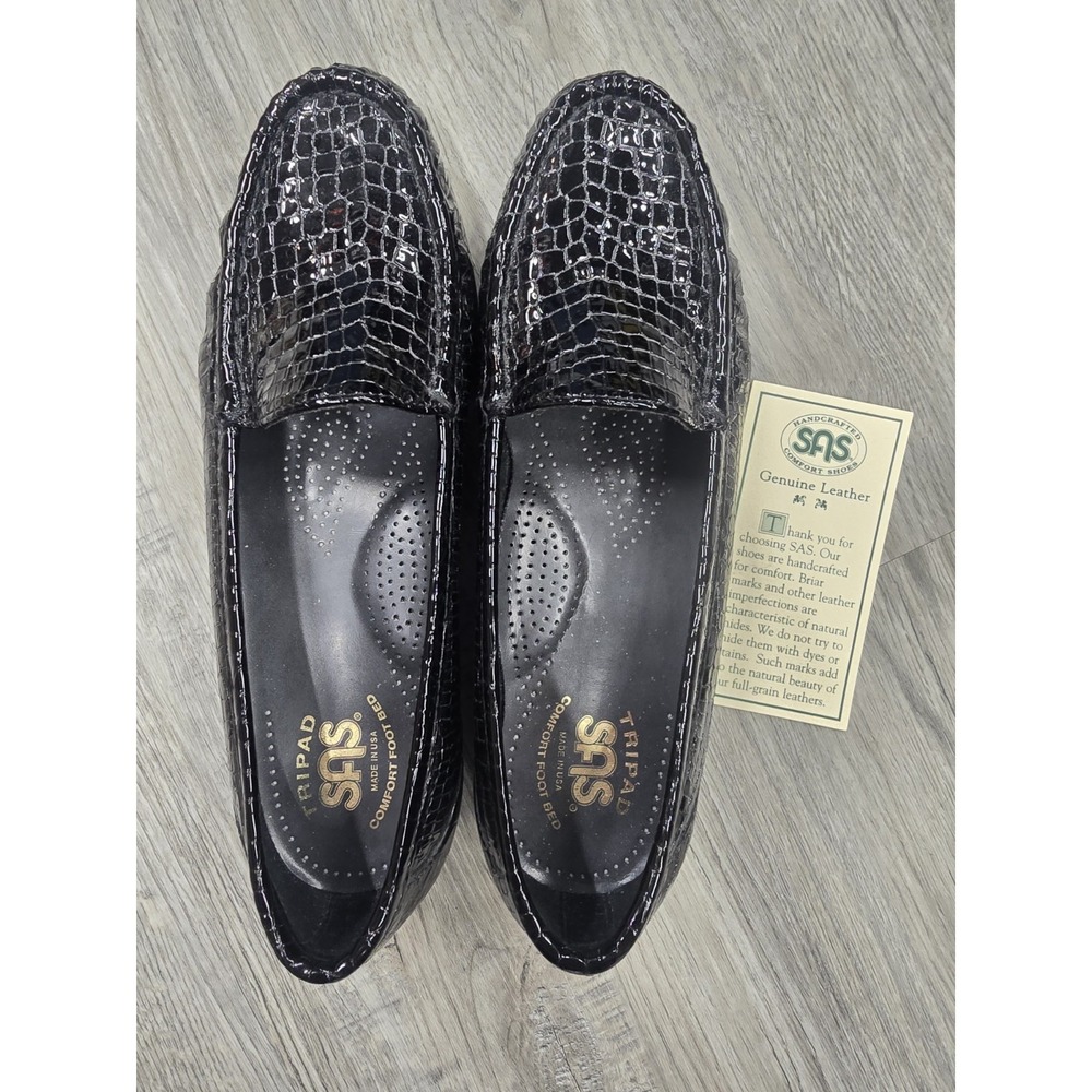 SAS SIMPLIFY Tripad Comfort BLACK CROC Leather Slip On Loafers Shoes 8M - Picture 1 of 7